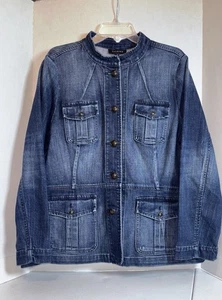 Talbots Womens Jean Jacket EXlarge Blue, Denim Utility Cargo Military Cotton B22 - Picture 1 of 5