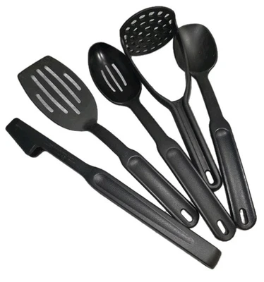 Pampered Chef Black Nylon Solid Utensils Set Of 5 Spatula Basting Spoon Thong - Image 1 of 4