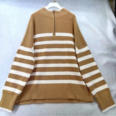 Nuevo con etiquetas Suéter Lands’ End 1/4 Cremallera Cuello Simulado Tostado Rayas Para Mujer’s Talla 20 (XXL) Foto 1 de 4