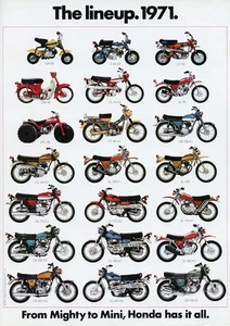 1971 HONDA LINE UP FULL LINE VINTAGE MOTORCYCLE | POSTER 24 X 36 INCH | Awesome! - Picture 1 of 2