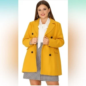Agnes Orinda Women's Plus Size Notched Lapel Double Breasted Long Coat 4XL - Picture 1 of 6