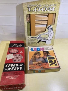 3 Vintage Metal Wood Plastic Weaving Looms Lily’s In Boxes - Picture 1 of 18