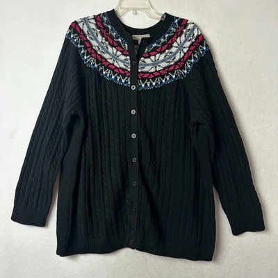 Женщина в плюс размер черный кабель трикотажа Fair Isle кардиган свитер sz 1 X 22/24 - Изображение 1 из 4