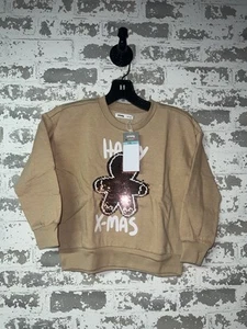 NWT! Sinsay Happy X-mas Sequin Gingerbread Holiday Crewneck Sweatshirt Size 5-6Y - Picture 1 of 7