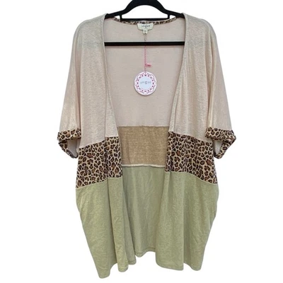 Cárdigan Kimono Umgee Leopardo Color Block Mujer Talla M/L Nuevo con Etiquetas Lino Verde Foto 1 de 4