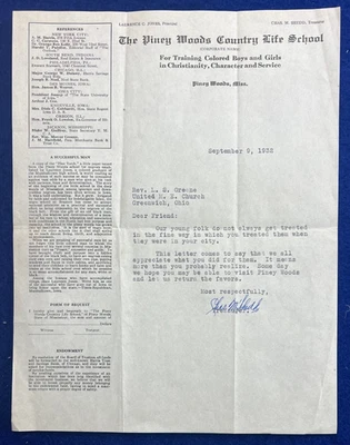 1937 年签名皮尼·伍兹彩色非裔美国人学校感谢信 — 第 1/4 张图片