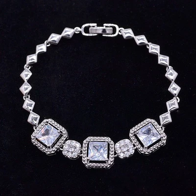 18K White Gold Filled Women Fashion Clear Mystic Topaz Cushion Charm Bracelet Foto 1 de 2