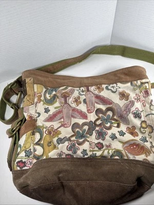 LUCKY BRAND Floral Blossom Canvas Suede Crossbody/Shoulder Bag Large VTG Y2k - Image 1 of 4