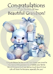 Glückwunschkarte zur Geburt Ihres schönen Enkels A5 Baby Junge Geburt - Bild 1 von 4