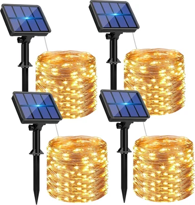 Paquete de 4 luces solares de cadena para exteriores - Total 320 LED 132 PIES luces solares de hadas agua Foto 1 de 4
