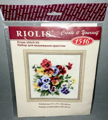 Riolis Counted Cross Stitch Kit Pansy Medley #1516 (7 3/4” X 7 3/4”) 2015 - Image 1 of 4