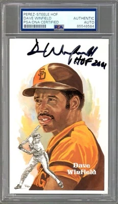 DAVE WINFIELD AUTOGRAPHED PEREZ STEELE POSTCARD     HOF 2001     JSA+PSA SLABBED - Image 1 of 2