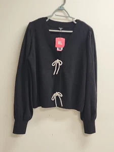 Express Women's V Neck Cropped Bow Button Cozy Knit Cardigan XL Classy Holiday - Picture 1 of 14