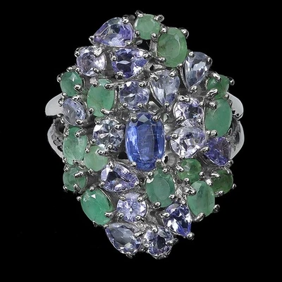 Anillo de plata de ley 925 ovalado cianita 6x4 mm esmeralda tanzanita piedras preciosas joyería 9 Foto 1 de 4