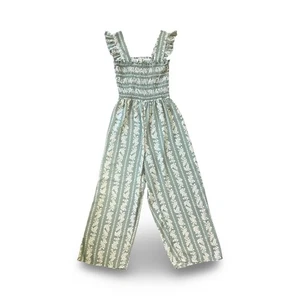 Inspired Hearts Green Floral Smocked Wide Leg Romper Jumpsuit Pants Small - Picture 1 of 5