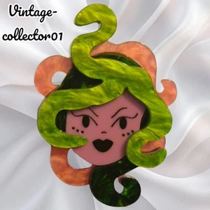 Modern Arcrylic Handmade BROOCH 3D Medusa Snake Woman Myth Legends Fairytale BN - Picture 1 of 4