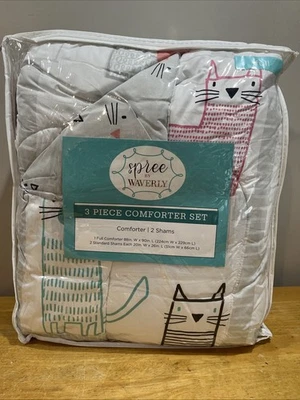 Waverly Spree Kids Comforter Set Cats Kitten 3 Pieces Drawing Kitty City Smoke - Image 1 of 4