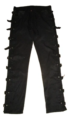 Black goth punk streampunk emo buckled side straight trousers size 32" - Image 1 of 4