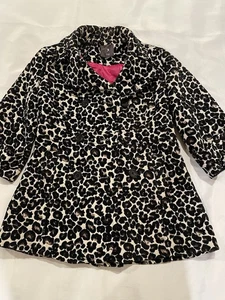 FOREVER 21 Black Cream Leopard Print Retro Carpet Bag Pea Coat Size LG READ - Picture 1 of 12