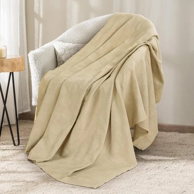 Одеяло двуспальное из 100% хлопка легкое мягкое дышащее тепловое плед - Изображение 1 из 4