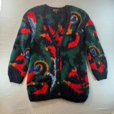 Cárdigan Suéter Vintage Clásico Lana Mohair S Estampado Abstracto Hecho en Hong Kong Foto 1 de 4
