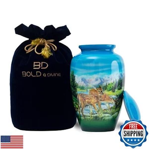 BOLD and DIVINE Adult Urn Grazing Deer Cremation Urn | Human Ashes Adult Memo - Picture 1 of 5
