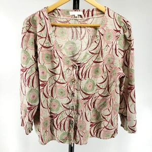 Blusa Sahara Lino Top Floral Abotonada Talla Mediana M Camisa Lagenlook Informal - Imagen 1 de 11