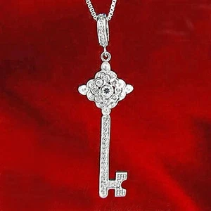 Romance Sparkle Pendentif Clé En Solide 925 Argent Sterling - Picture 1 of 3