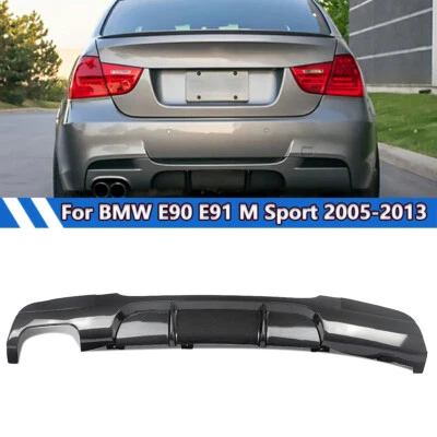 ABS Rear Diffuser For BMW E90 E91 328i 330i M Sport 05-13 Twin Tips Carbon Look Foto 1 de 4