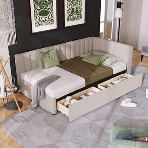 Upholstered Daybed with 2 Storage Drawers Twin Size Sofa Bed Frame No Box Spring - Picture 1 of 12