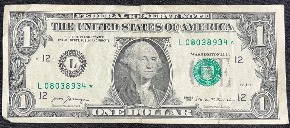 Rare One Dollar Bill Star Note 2017 San Fran $1 United States Federal Reserve - Image 1 of 1