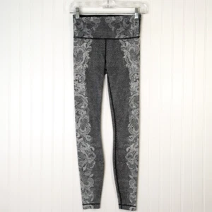 Lululemon Womens Florence Speed Wunder Leggings Pants Black Gray Floral Mesh 4 - Picture 1 of 4