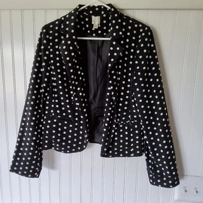 Blazer Lauren Conrad Mujer Talla 10 Negro con Lunares Blancos Clásico y Lindo  Foto 1 de 4