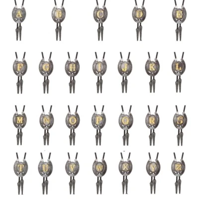 Corbata bolo vaquero occidental con letra inicial de metal moda imitación cuero cuerda Foto 1 de 4