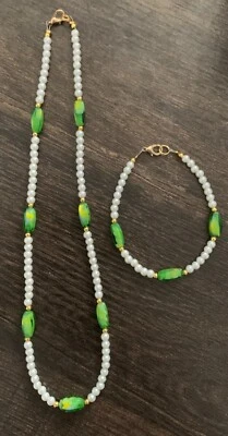 Juego de collar y pulsera de tubo de vidrio verde/amarillo de 18" con perlas de vidrio y vidrio verde/amarillo Foto 1 de 2