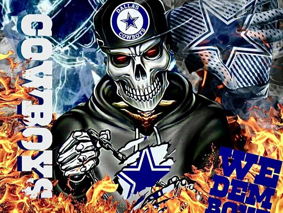 (2) Calcomanías de vinilo impermeables calavera de fuego Dallas Cowboys 4,5x3,5 para auto Foto 1 de 1