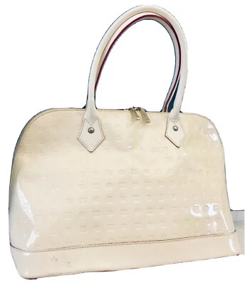ITALIAN ARCADIA DOME SATCHEL TOTE HANDBAG BEIGE LEATHR DOUBLE ZIPPER BASE STUDS - Image 1 of 4