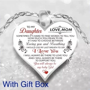 To My Daughter Love Mom Mother & Daughter Heart Rose Necklace 23"  N125 - Picture 1 of 5