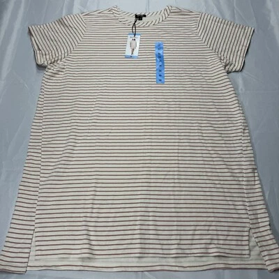 Buffalo David Bitton Beige Pink T-Shirt Dress Stripe Midi Casual Women’s Size 3X - Image 1 of 4
