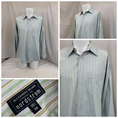 Alexander Julian Nordstrom Dress Shirt 16.5 34 Blue Stripe Cotton YGI N2-185 - Image 1 of 4