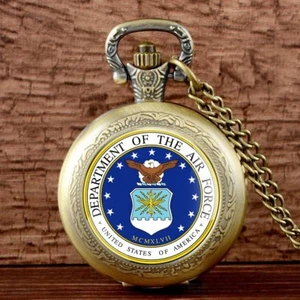 Antico Orologio Da Tasca Quarzo US Department Air Force Vintage Collana Catena Uomo - Foto 1 di 8