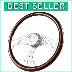 Versatile 18-Inch Wooden Steering Wheel Ideal for Kenworth, Peterbilt, Volvo - Picture 1 of 8