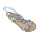 Women's Ladies Summer Strappy Sandals Low Heel Wedge Silver Gladiator Beach Shoe