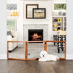 62-Inch Super Wide 3 Panel Premium Wooden Pet Gate,Brown - Picture 1 of 6