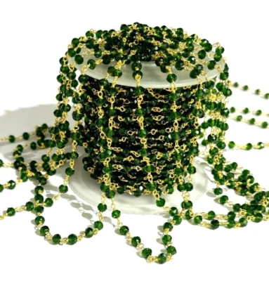 Bulk Roll jewelry Making chain, handmade 4mm Green Quartz Faceted Bead Rosary Foto 1 de 4
