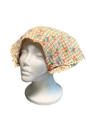 Vintage Floral Womens Bonnet with Buttons & Ric-Rac Trim - Image 1 of 4