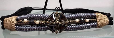 Vintage Couture Black Belt Jeweled Beaded Evening Wear Rope Metals Metallic S 26 - Image 1 of 4