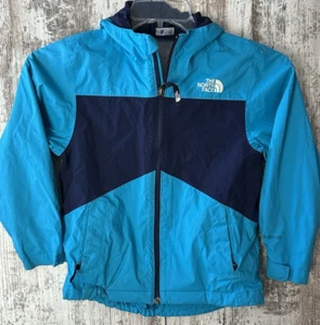 THE NORTH FACE Boys Size XS Turquoise & Navy Full Zip Hooded Windbreaker Jacket - Picture 1 of 9