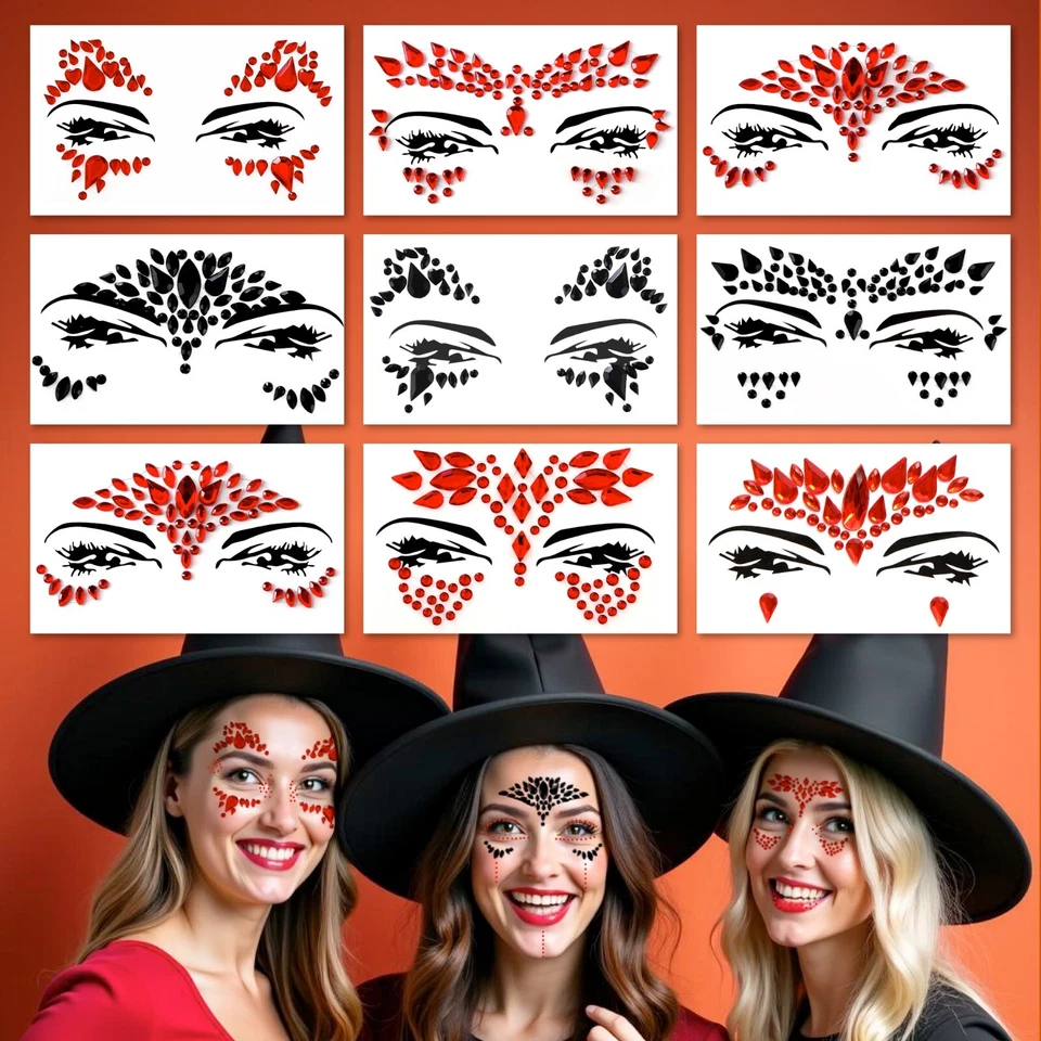 FACEGEM LONDON Halloween Face Gems Adhesive Glitter Jewel Tattoo Sticker Festival Gems Rave