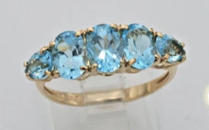 Anello con pietre preziose topazio blu originale oro giallo 10 kt forma ovale e pera nuovo con scatola - Foto 1 di 5
